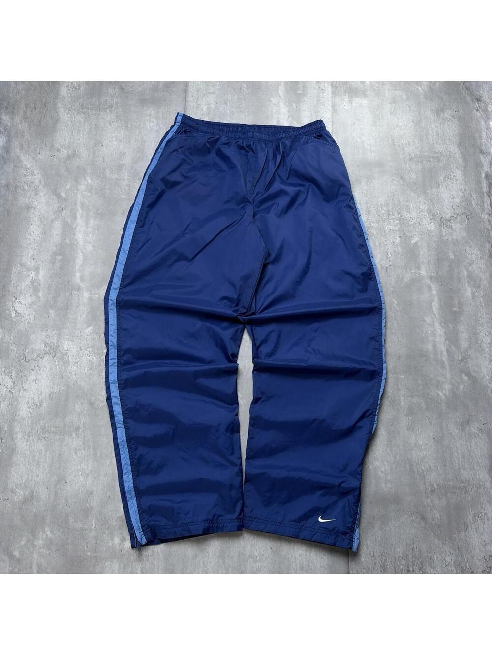 Vintage Blue Nike Swoosh Grunge Striped Baggy Trackpants